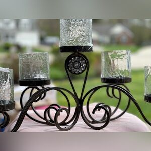 Elegant Black Metal Candle Holder with Glass Cups
